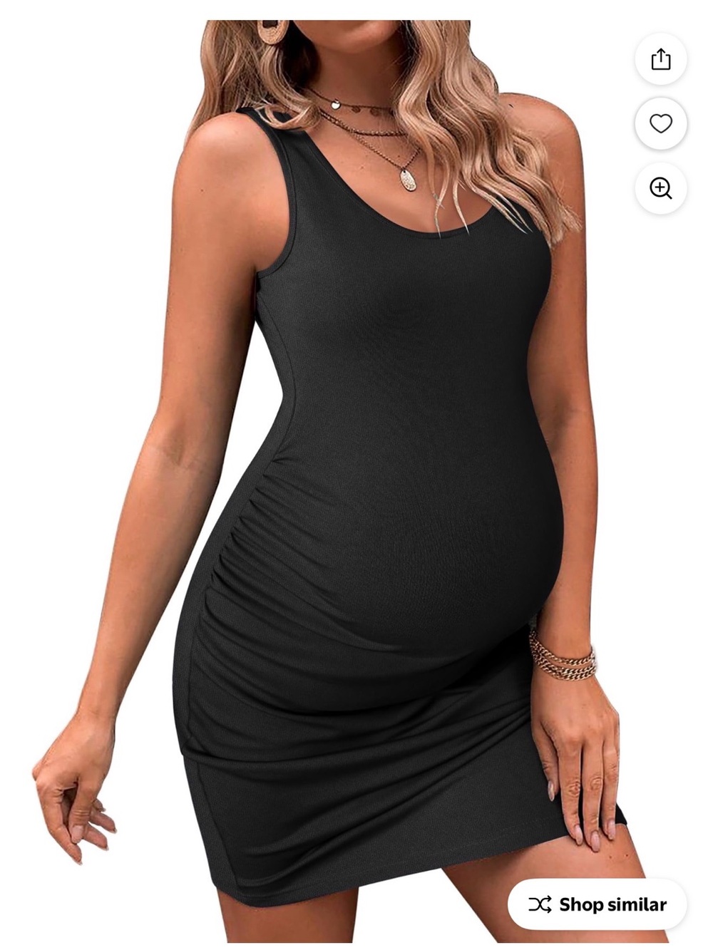 EKOUAER Black Maternity Tank Mini Dress with Side Ruching